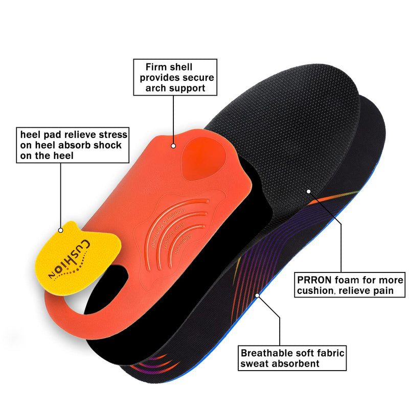Full Length Arch Support Shock Absorption Orthotic Insole,Insert for Flat Feet,Plantar Fasciitis,Relieve Foot Soreness Unisex,Suitable Athletic,Work Shoes(Size:UK-5,Length:9.44",Black) UK-5-24CM--9.44" Black - BeesActive Australia
