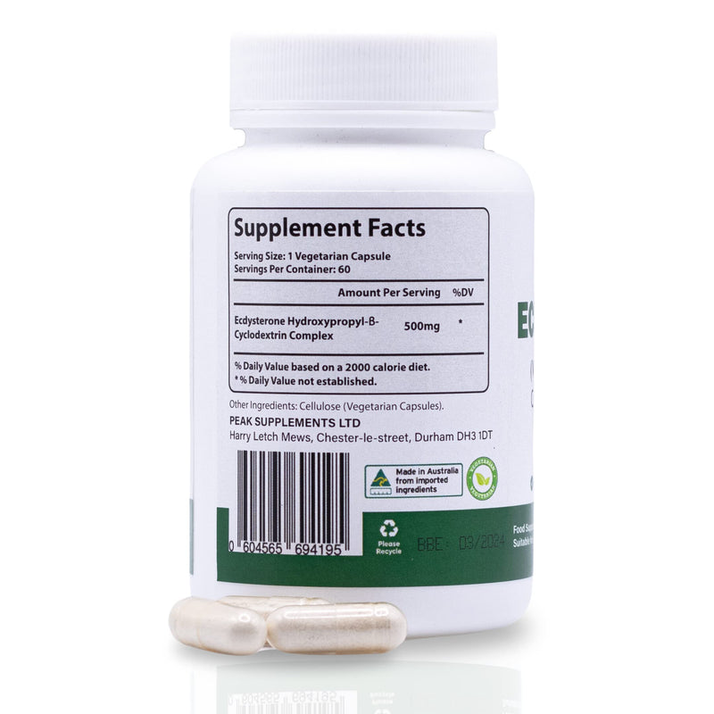 Ecdysterone Complexed with Hydroxypropyl-β-Cyclodextrin for Maximum Absorption | High Dosage 500mg x 60 Capsules (2 Months Supply) | Potent Natural Anabolic Supplement - 100% Organic - BeesActive Australia