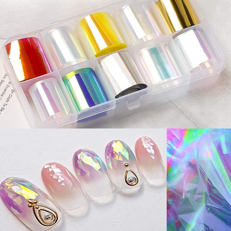 Aliciya 20 Rolls Nail Foil Decal, Color Glass, Starry Sky Star, Nail Foil Wraps Transfer Decals Nail Art DIY Sticker Kit with Nail Glue - BeesActive Australia