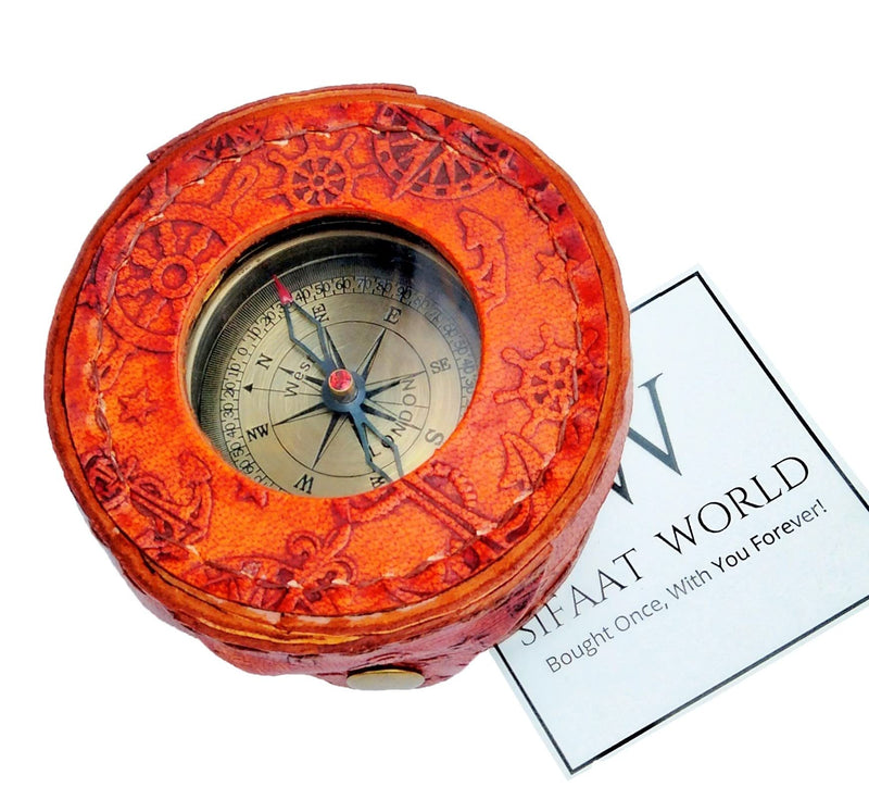 SIFAAT WORLD Military Metal Hiking Compass with Circle Leather Case, Professional Boy Scout Compass Kids and Field Compass for Map Reading - BeesActive Australia