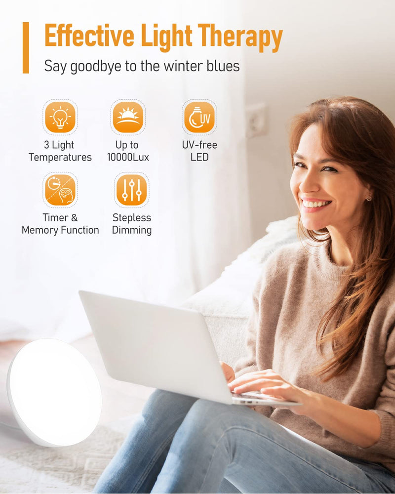SAD Lamp, AUINSKY 10,000 Lux Light Therapy Lamp with 3 Color Modes, 4 Timer Settings, 5 Brightness Levels & Stepless Dimming, Full UV-Free Natural Sunlight Lamp, Portable Daylight Lamp for Home/Office - BeesActive Australia