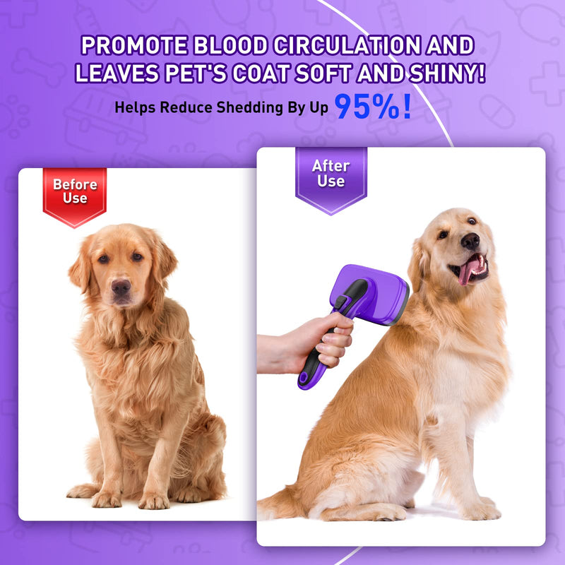 Dogs Self-Cleaning Slicker Brush for Shedding & Grooming Long Short haired, Cats Retractable Brushes for Large Medium Small. Gently Removes Loose Undercoat, Mats Tangled Hair from Pet's Coat (Purple) Purple - BeesActive Australia
