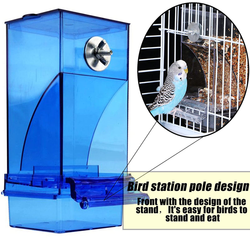 Hamiledyi No Mess Bird Feeders Automatic Parrot Feeder Drinker Acrylic Seed Food Container Parakeet Water Dispenser Cage Accessories for Lovebirds Budgies Canary Finch 2 Pack Blue Bird Cage Feeder - BeesActive Australia
