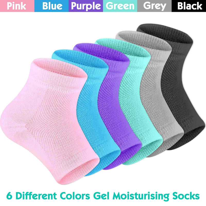 Selizo 6 Pairs Heel Moisturizing Socks Open Toe Socks Cracked Gel Heel Socks Foot Toeless Heel Repair Socks for Women Dry Hard Cracked Feet, 6 Colors - BeesActive Australia