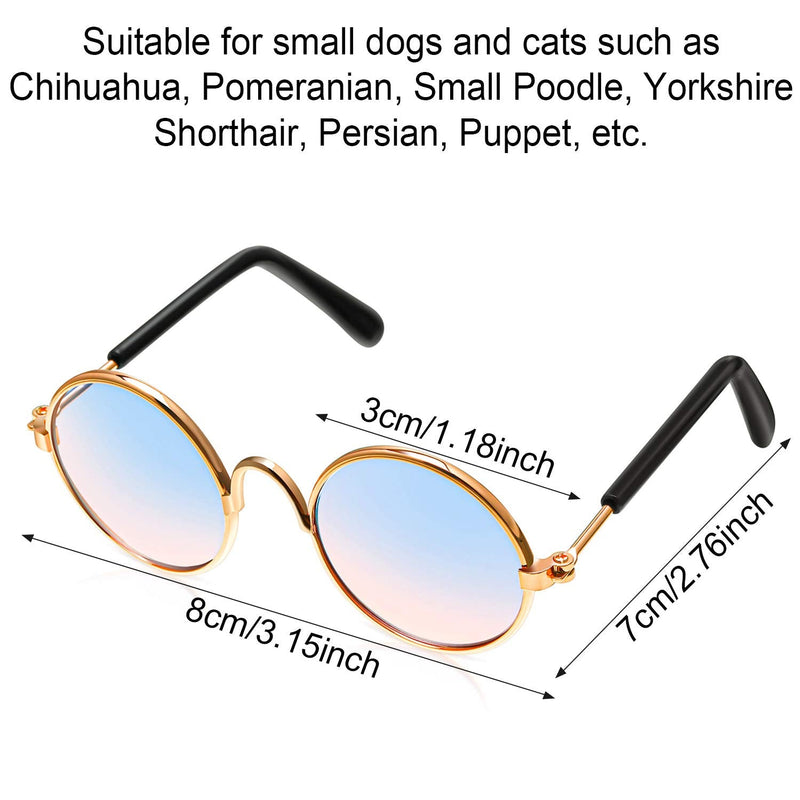 6 Pieces Funny Cute Cat Small Dog Sunglasses Classic Retro Circular Metal Prince Sunglasses Eye-wear Photos Props Accessories Cosplay Glasses (Mix Color) - BeesActive Australia