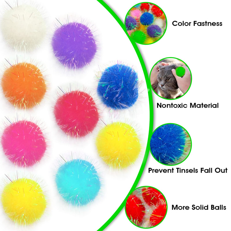 Shizhoo 30 Pieces Sparkle Pom Pom Balls for Cat - Interactive Glitter Balls, Multicolor, Size of 1.2 inches, Best as Kitten Play Toys - BeesActive Australia