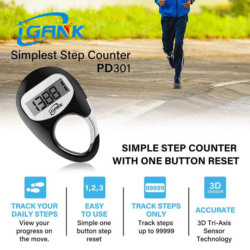 iGANK Simple Walking Pedometer Step Counter for Men Women Kids Black - BeesActive Australia