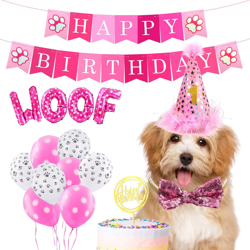 Dog Birthday Party Supplies - Dog Girl Birthday Bandanas Set with Dog Birthday Hat, Scarf, Birthday Banner, Balloons and Bowtie. Puppy Dog Pals Birthday Party Decorations.… A-pink - BeesActive Australia