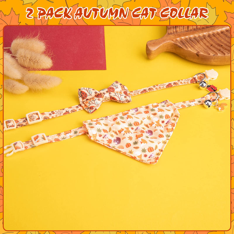EXPAWLORER Thanksgiving Cat Collar with Removable Bow Tie and Bandana, 2 Pack Adjustable Cute Kitten Collar with Ladybug Squirrel Bell Breakaway, Holiday Ideal Gift for Boy Girl Cats - BeesActive Australia