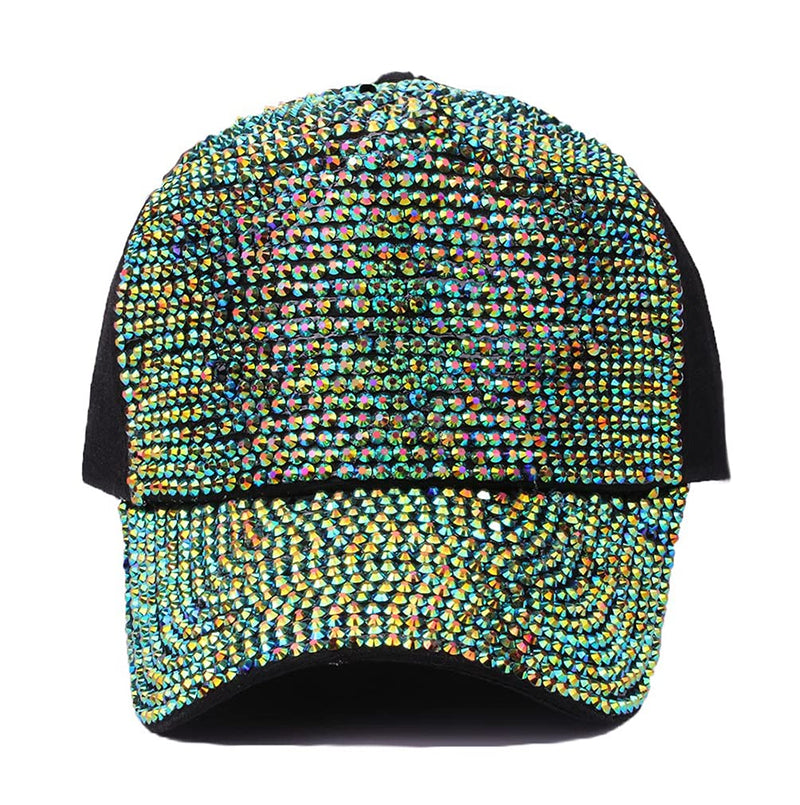 Gudessly Women Studded Rhinestone Crystals Adjustable Baseball Cap Plain Sparkle Bling Denim Sun Hat Green Black Cap - BeesActive Australia