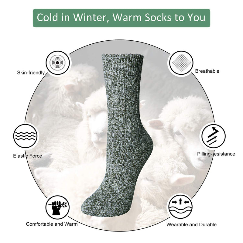 Loritta Pack of 5 Womens Winter Socks Warm Thick Knit Wool Soft Vintage Casual Crew Socks Gifts Large A-navy/Dark Grey/Brown/Green/Light Grey - BeesActive Australia