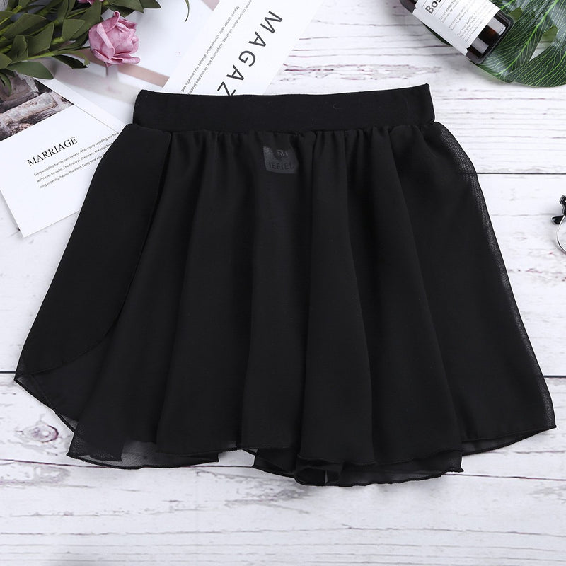 [AUSTRALIA] - iiniim Kids Girls Basic Ballet Dance Chiffon Pleated Wrap Skirt Pull-On Skate Over Scarf Gymnastic Leotard Dancewear Black 7 / 8 