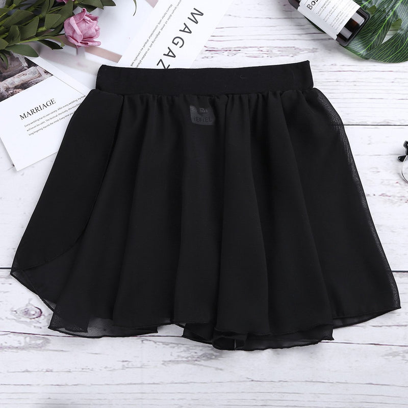 [AUSTRALIA] - Alvivi Girls Pull-On Ballet Dance Chiffon Wrap Skirt Basic Classics Mini Active Skirt Dress Black 3 / 4 