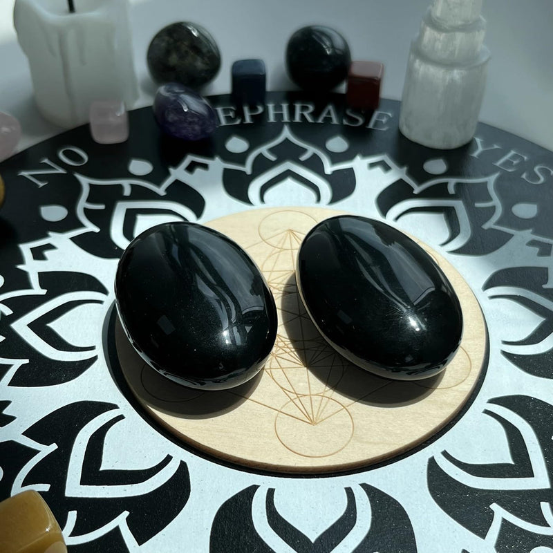 XIANNVXI 2.4" Large Black Obsidian Crystal Stone Polished Palm Healing Gemstone 0.7" Thick Pocket Worry Stone Crystal for Massage Reiki Stress Relief Balancing Meditation Accessories C - Obsidian - BeesActive Australia