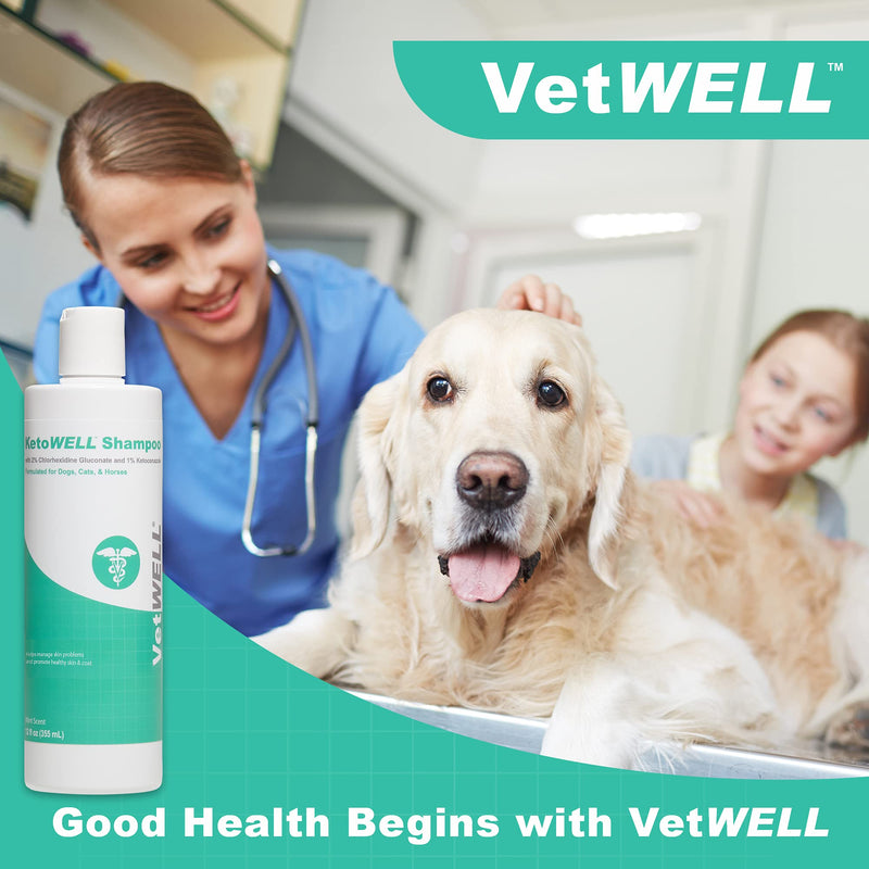 VetWELL Ketoconazole Chlorhexidine Shampoo for Dogs & Cats - Medicated Shampoo for The Treatment of Skin Infections, Growths, Abrasions, Acne, & Hot Spots Oatmeal & Aloe 12oz Mint Scent - BeesActive Australia