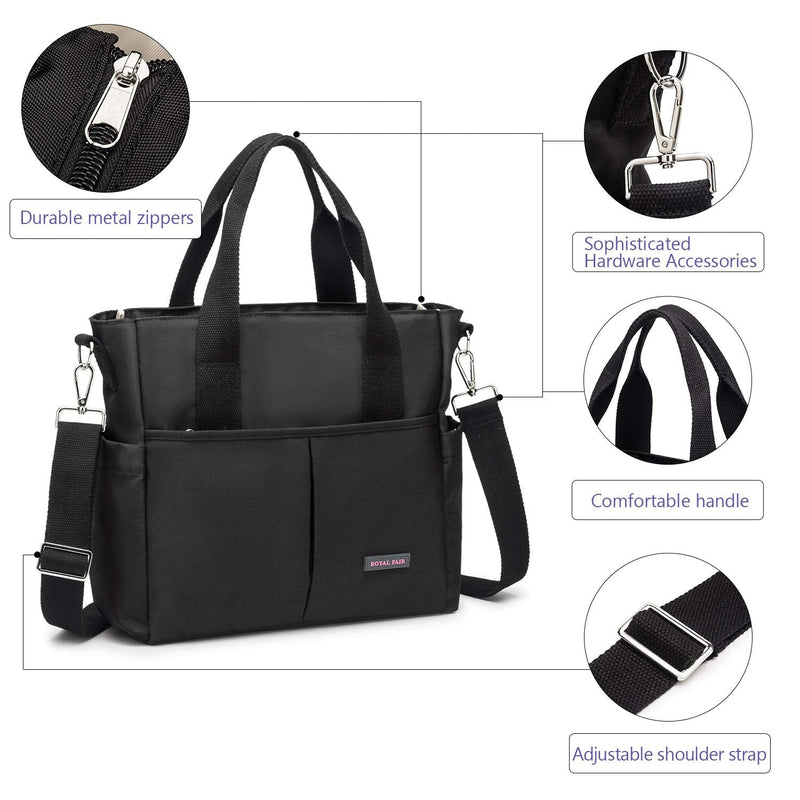 Small Changing Bag, ROYALFAIR Baby Nappy Changing Bag Diaper Bag for Mom & Dad Portable Messenger Tote Bag with Pram Clips(Black) Black - BeesActive Australia