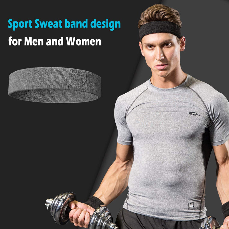 Tanluhu Sweatband Headband/Wristband Perfect for Basketball, Running, Football, Tennis Terry Cloth Athletic Sweatbands Fits for Men and Women A-3-Black+White+Gray - BeesActive Australia