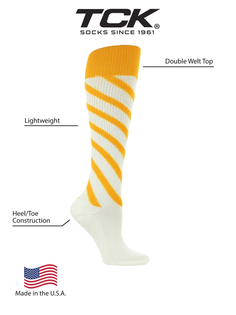 TCK Candy Stripe Knee High Softball Socks Soccer White/Gold/Gold Small - BeesActive Australia