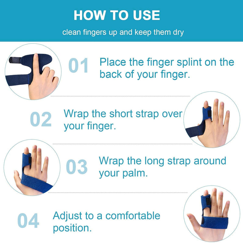 Sumifun Finger Brace for Hands, Finger Splints with 2 Gel Sleeves for Mallet Finger, Trigger Finger, Finger Supports with Built-in Aluminium Bar for Sprains, Pain Relief, Sports Injury, Blue Both Right Hand and Left Hand - Blue - BeesActive Australia