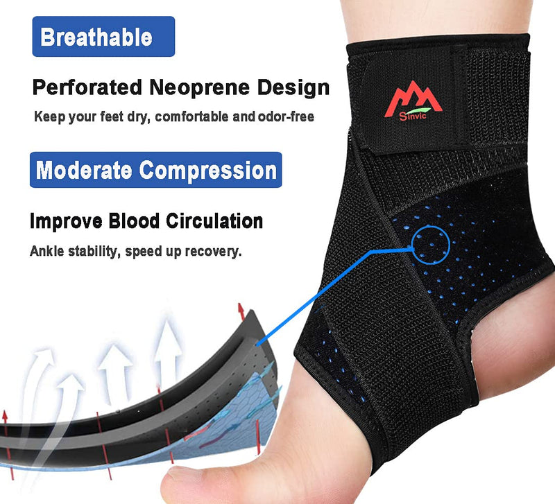 Sinvic Ankle Brace, 2PCS Ankle Braces for Men & Women, Adjustable Compression Ankle Wrap Support for Ankle Protection, Breathable & Comfortable, Ankle Support Brace for Sprains, Sports Injuries and Recovery Medium Classic Black - BeesActive Australia