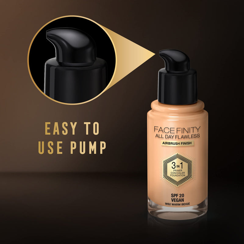 Max Factor Facefinity 3-in-1 All Day Flawless Liquid Foundation, SPF 20 - 62 Warm Beige, 30 ml - BeesActive Australia