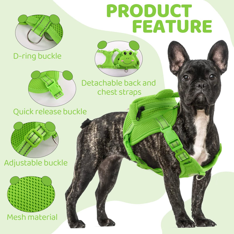 OUOBOB Dog Backpack Harness Dog Self Carrier Bag Adjustable No-Pull Pet Harness Vest Puppy Mesh Saddle Bag with D-Ring Cute Frog Backpack for Outdoor Travel Hiking Daily Walking Small Medium Dogs Green Frog - BeesActive Australia