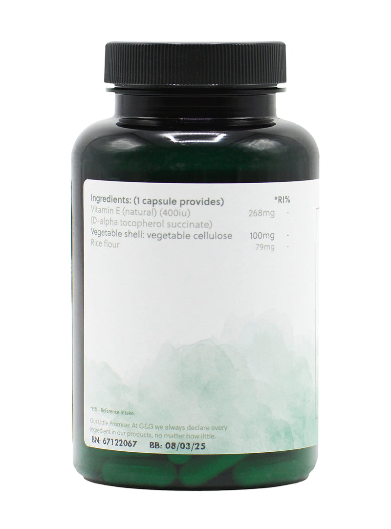 Vitamin E Capsules | 400iu (268mg) Vitamin E per Capsule | 120 Vegan Capsules | G&G Vitamins - BeesActive Australia
