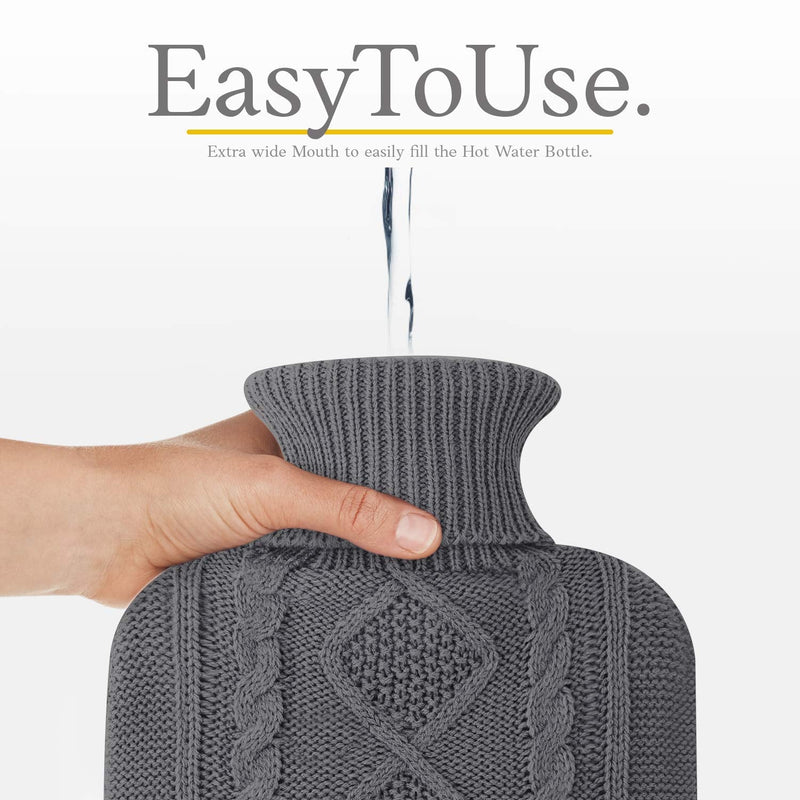 Hot Water Bottle with Cover - Premium Soft Knitted Cover - 1.8l Large Capacity - Hot Water Bag for Pain Relief, Neck and Shoulders, Back & Cosy Nights - Great Gift for Women (Dark Grey) Dark Grey - BeesActive Australia