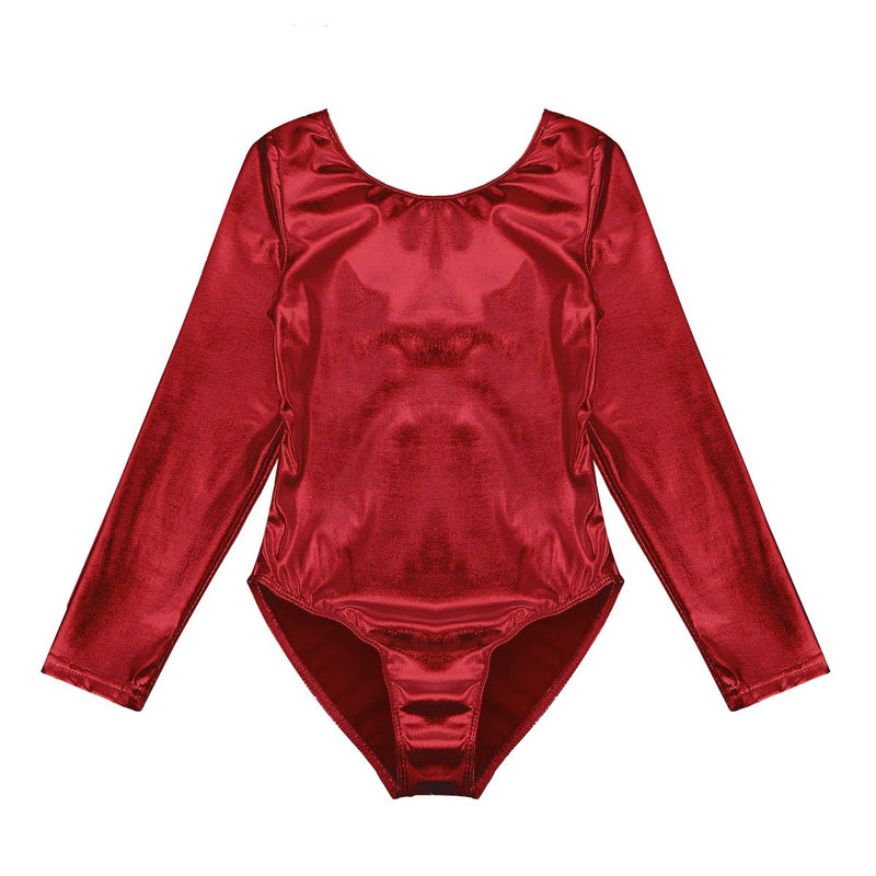 [AUSTRALIA] - Agoky Girls Metallic Leather Sleeveless Leotard Ballet Dance Gymnastics Jumpsuit 7-8 Red Long Sleeves 