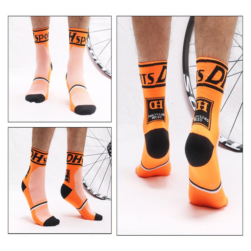 Men's Cycling Socks Unisex Breathable Sports Running Trekking Athletic Basketball Socks 3 Pairs(white+green+orange) - BeesActive Australia