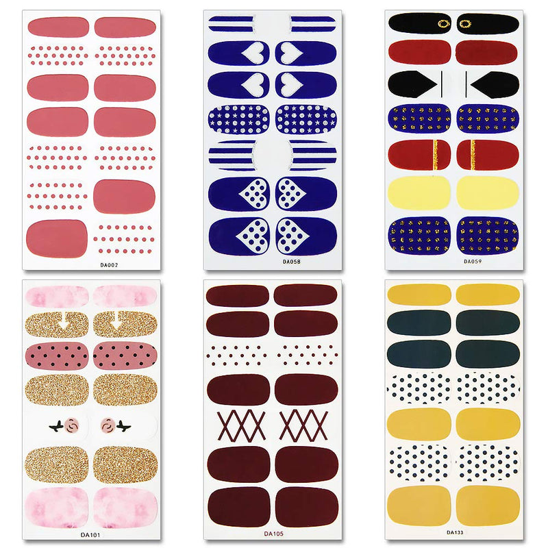 SILPECWEE 6 Sheets Nail Polish Strips Sticker and 1Pc Nail File Glitter Sequins Adhesive Nail Art Decals Wraps Manicure Kit for Women - BeesActive Australia