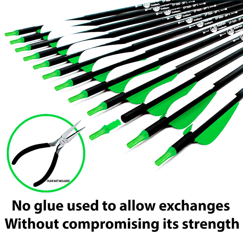 KESHES Archery Carbon Arrows for Compound & Recurve Bows - 30 inch Youth Kids and Adult Target Practice Bow Arrow - Removable Nock & Tips Points (12 Pack) Green - BeesActive Australia