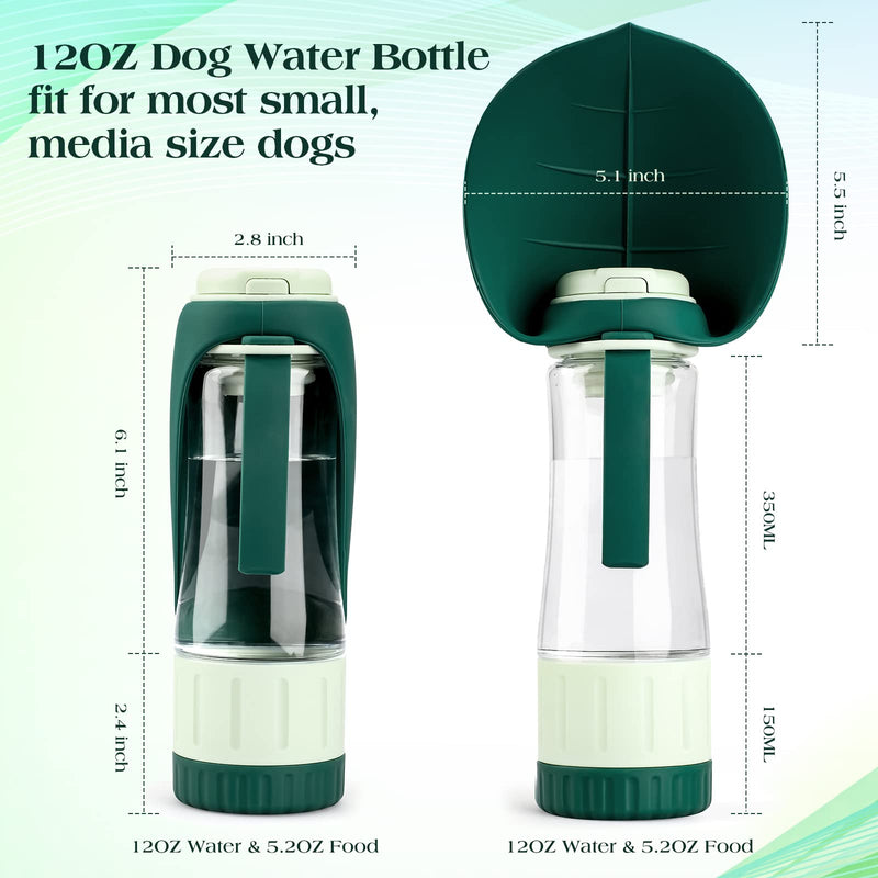 TIOVERY Upgraded Dog Water Bottle, Portable Dog Cat Puppy Pet Water Dispenser Feeder with Drinking Cup and Food Container Leak Proof for Outdoor Walking, Travel, Hiking 12OZ - BeesActive Australia