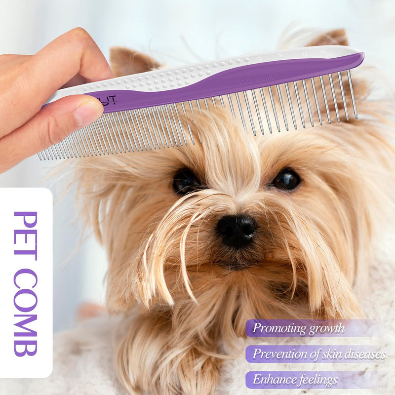 Dog Comb, OneCut Pet Grooming Tool for Removing Tangles Knots and Matted Fur, Wide and Narrow Teeth Comb Design for Dogs and Cats (Purple) Purple - BeesActive Australia