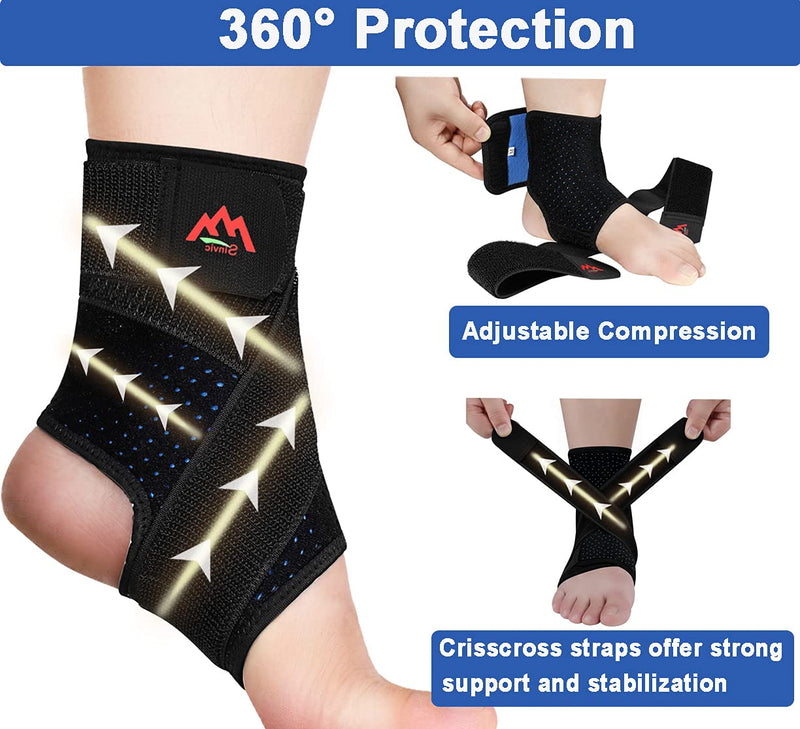 Sinvic Ankle Brace, 2PCS Ankle Braces for Men & Women, Adjustable Compression Ankle Wrap Support for Ankle Protection, Breathable & Comfortable, Ankle Support Brace for Sprains, Sports Injuries and Recovery Medium Classic Black - BeesActive Australia