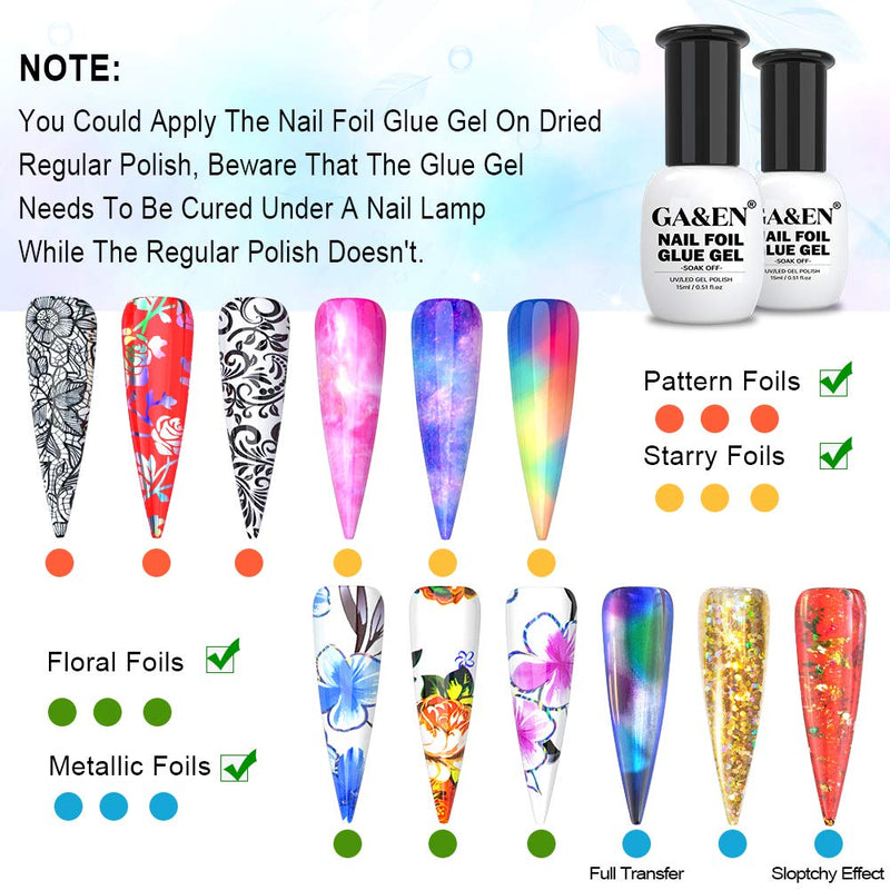 Nail Foil Glue Gel for Foil Art Stickers Strong Adhesion Nail Complete Transfer Available 15ml2 Bottles Soak Off LED LAMP Required Tips Manicure DIY With Gift Box - BeesActive Australia