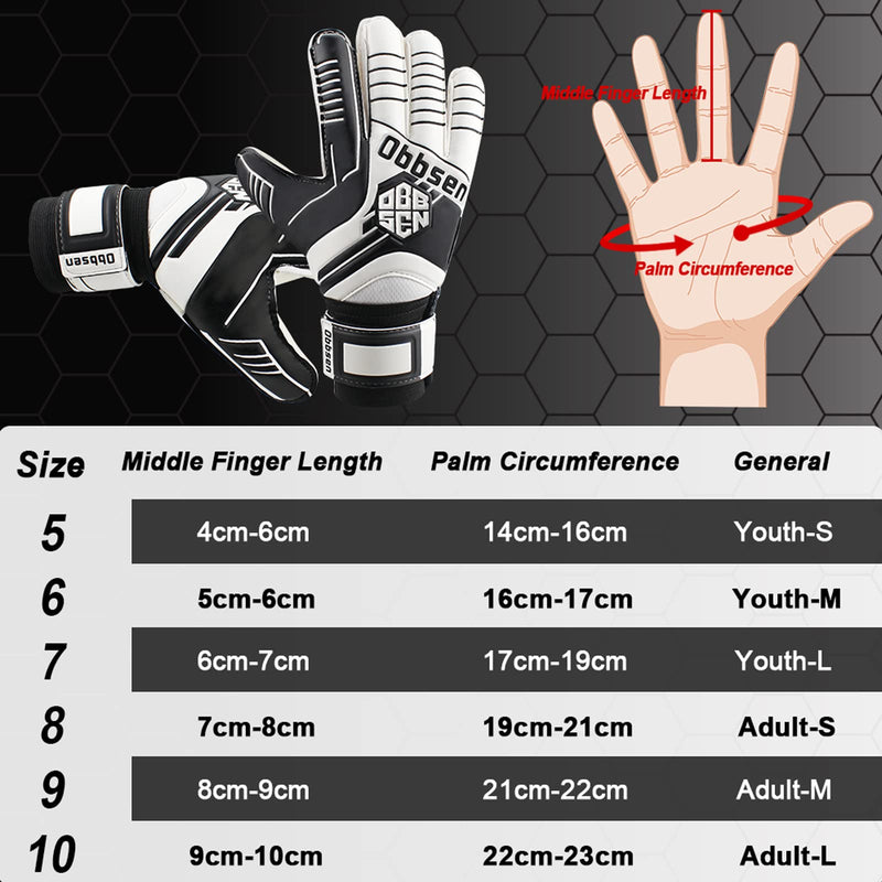 Obbsen Soccer Goalie Gloves for Kids Youth Adults, Super Grip Goalkeeper Gloves with Finger Protection, Men/Women/Boys/Girls Goalkeeping Gloves Size 5/6/7/8/9/10 Black and White 8 - BeesActive Australia