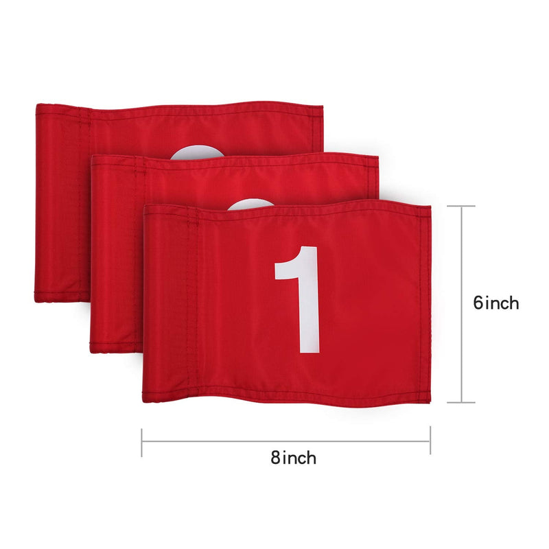 KINGTOP Numbered Golf Flag with Tube Inserted, All 8" L x 6", Putting Green Flags for Yard, 420D Nylon Mini Pin Flags Red Flags 3 Sets/ #1,2,3 - BeesActive Australia