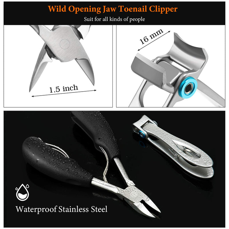 Thick Toenail Clipper Half Jaw Toenail Clippers Large Toenail Clippers 16 mm Wide Jaw Opening Nail Clippers with Stainless Steel Ingrown Toenail File and Lifter for Men Women Senior (Black) Black - BeesActive Australia