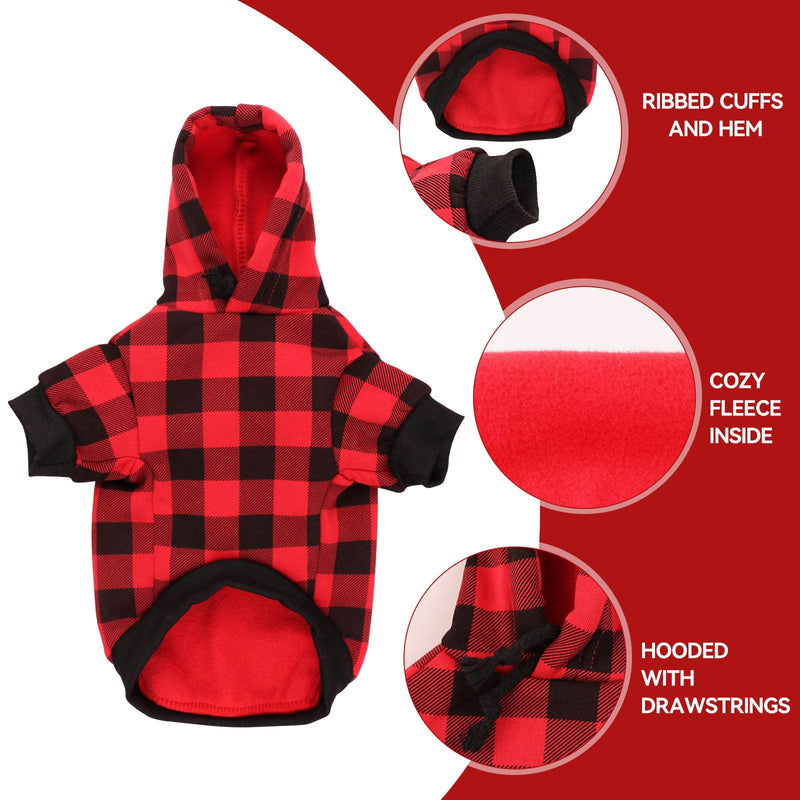 Dog Hoodie Dog Sweater Red Buffalo Plaid Dog Clothes Warm and Soft Breathable Cozy Dog Hoodies for Small Medium Large Dogs with Pocket - BeesActive Australia