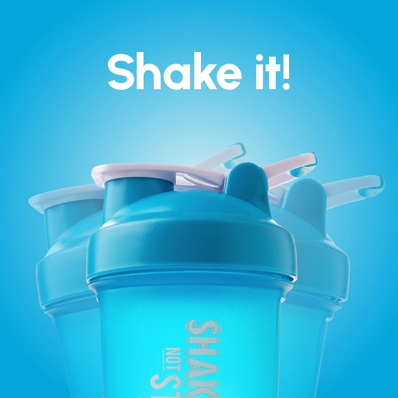 Shake That Weight 450ml Protein Shaker - Blue - With Storage Attachment For Protein and Diet Shake Powder, Wire Ball Mixer, Bag Attachment Loop - BeesActive Australia