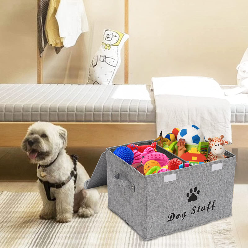 Geyecete Large Storage Boxes - Large Linen Fabric Foldable Storage Cubes Bin Box Containers with Lid and Handles for Dog Apparel & Accessories, Dog Coats, Dog Toys, Dog Clothing Dog Stuff Snow Gray - BeesActive Australia