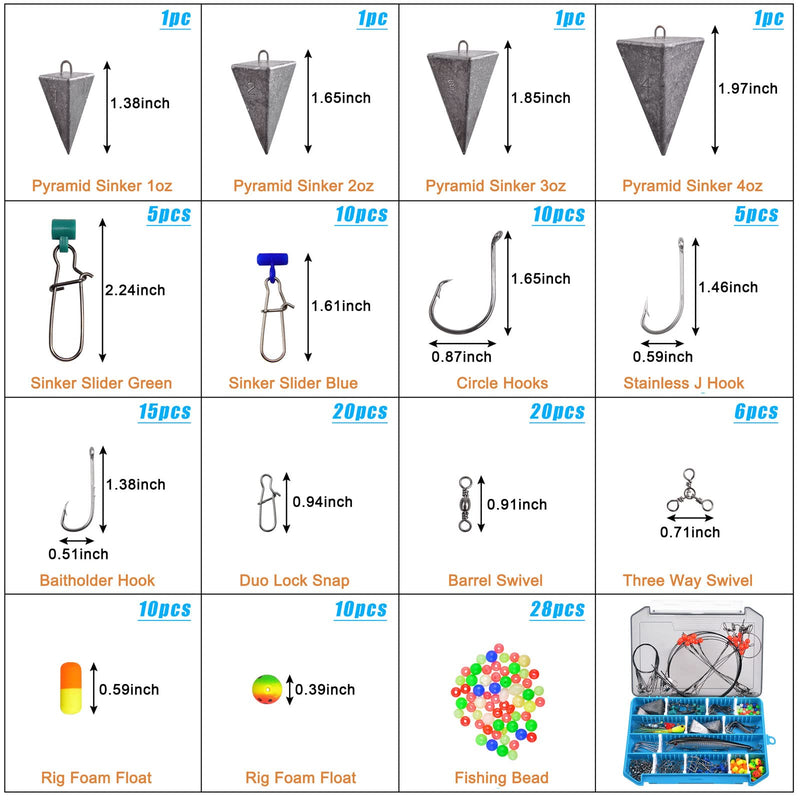 Surf Fishing Tackle Kit Ocean Saltwater Fishing Lures Surf Fishing Gear Fish Finder Rigs Pompano Rig Pyramid Sinker Weight Fishing Hooks Swivels Various Accessories - BeesActive Australia