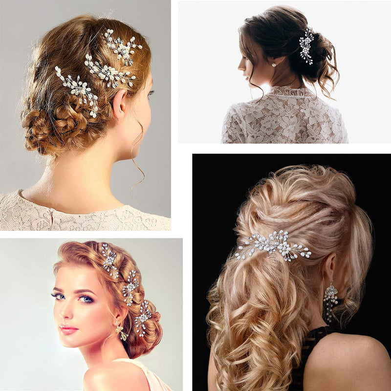 4pcs Bridal Hair Pins Pearl Rhinestone Hair Clips Jewel Hair Accessories for Wedding Prom Headpiece - BeesActive Australia