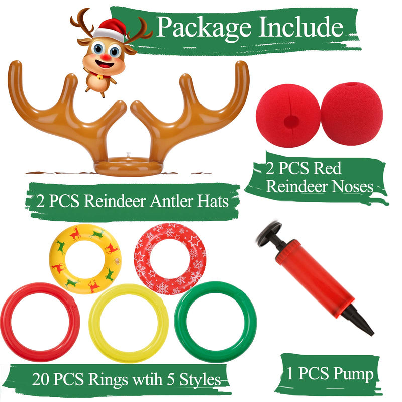 [AUSTRALIA] - Uniqhia 2 Sets Inflatable Reindeer Antler Ring Toss Game (2 Antlers 20 Rings) for Christmas Party Games Brown Anlter 