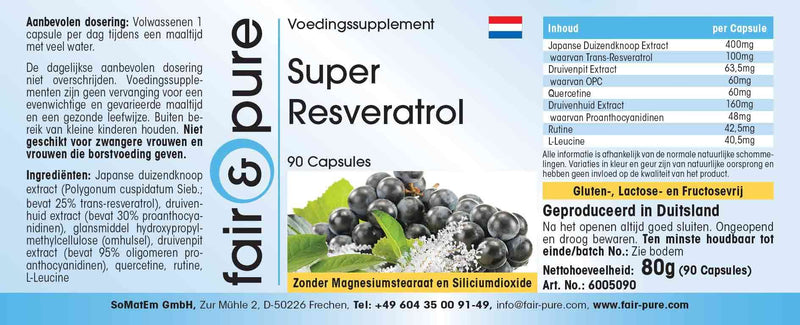 Super Resveratrol, Natural Trans-resveratrol from Knotweed and bioflavonoids (quercetin, Rutin, OPC), Vegan, 90 resveratrol Capsules - BeesActive Australia
