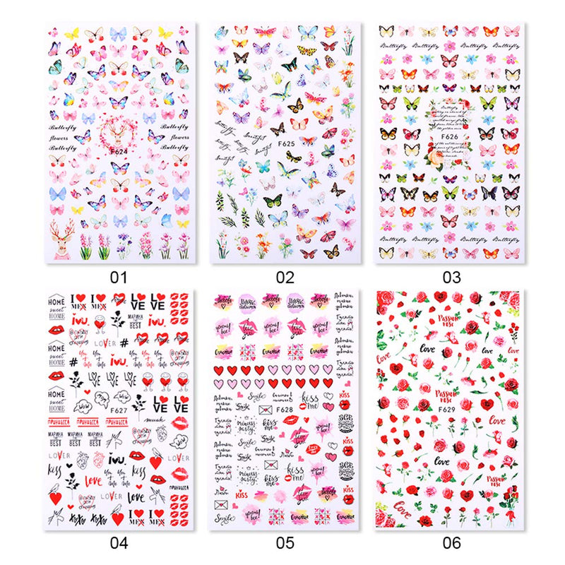 3D Butterfly Nail Art Stickers Decals Butterfly Flower Nail Designs Sticker Nails Supply 6 Sheets Style Self-Adhesive Butterfly Nail Stickers for Women Manicure DIY Charms Nail Decoration - BeesActive Australia