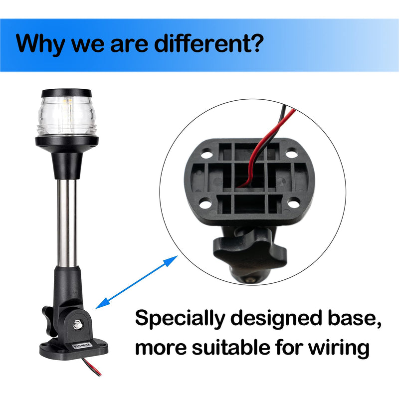 MARINE SYSTEM Made 3-NM LED Fold Down Boat Stern Light All Round 360° Boat Anchor Light for Pontoon and Fishing Boat, 9, 12-24V - BeesActive Australia