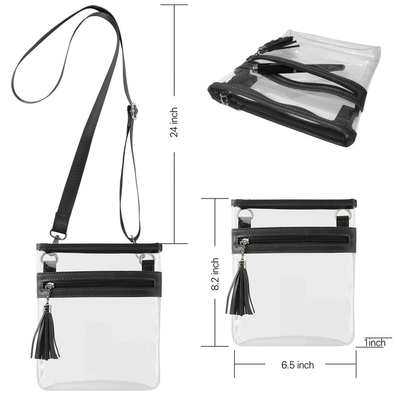 Clear Purse Fashion NCAA PGA Stadium Approved Clear Bag Crossbody Transparent Bag with Tassel Black - BeesActive Australia