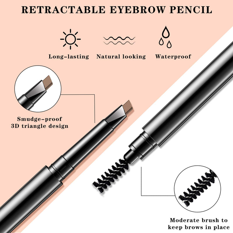 6 Packs Eyebrow Pencil Long Lasting with Brush, Waterproof Retractable Brow Pencil Mechanical Sweat-proof 2 in 1 Double Headed Brow Pencil and Brow Brush Makeup Tool (Coffee) Coffee - BeesActive Australia